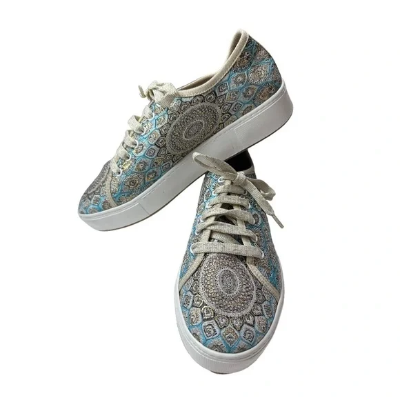 Vleyn Blue Paisley Sneakers Size 8 & Matching Mini Bag Set - Picture 2 of 13